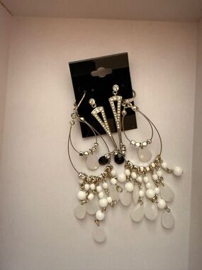 Macy's White Bead & Silver-Tone Cascade Hoop Earrings